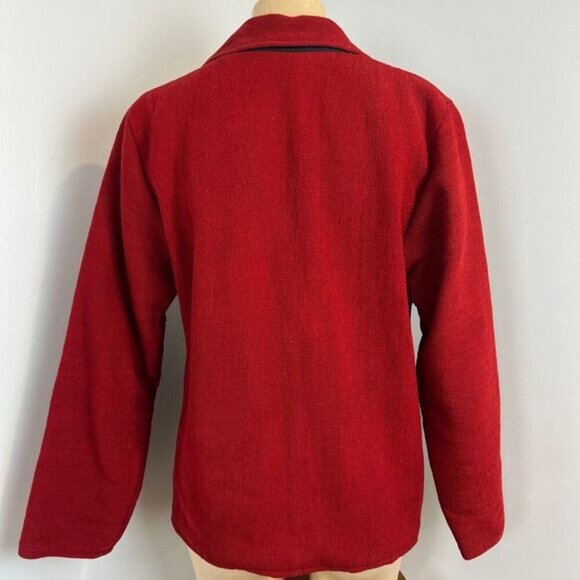 Vintage 70s Handmade Argyle Print Red Wood Button Owls Jacket Coat Size Small - Picture 5 of 16